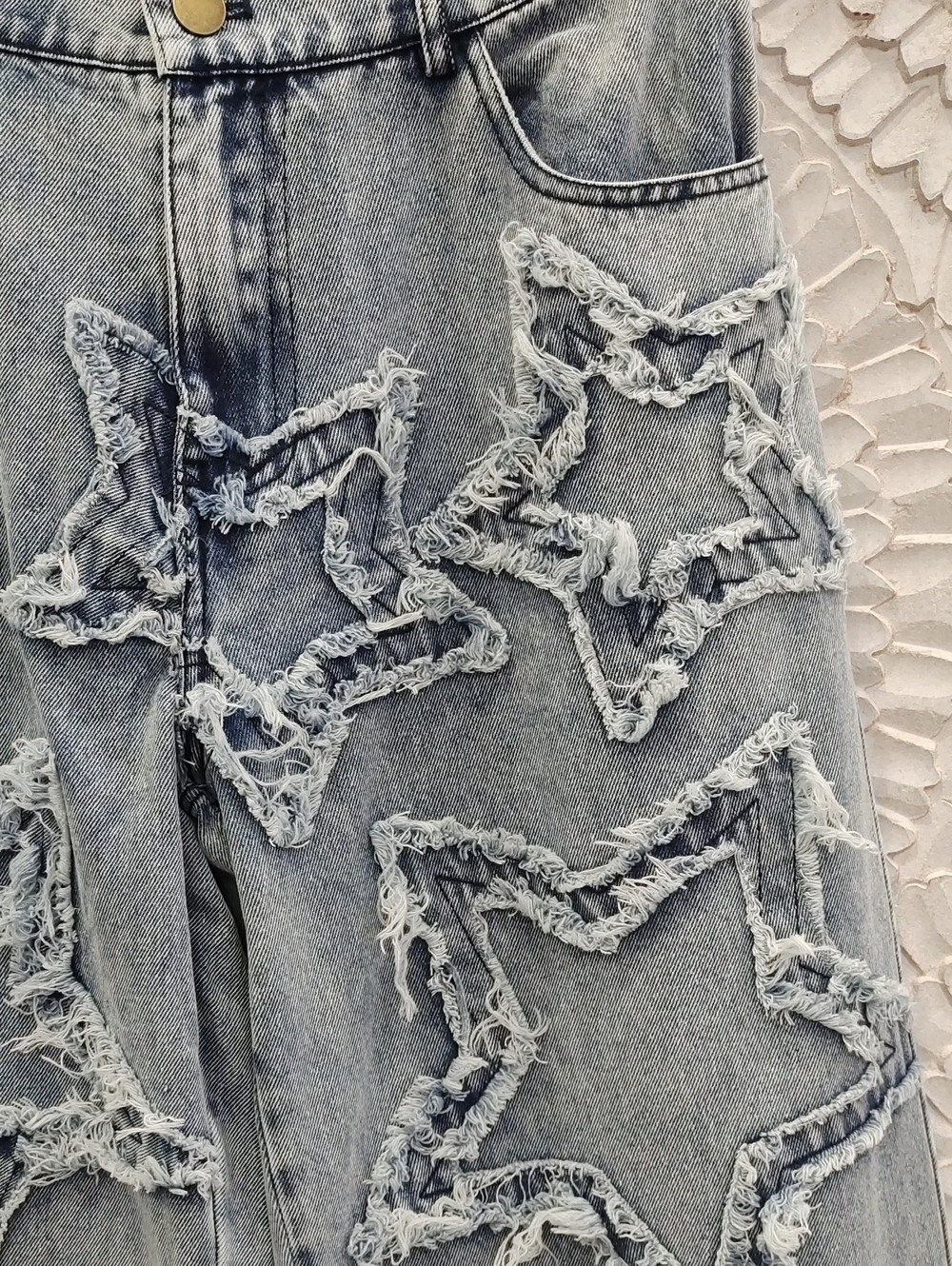 Boho Star Appliqué Wide-Leg Jeans - Light Blue - Picture 4 of 7